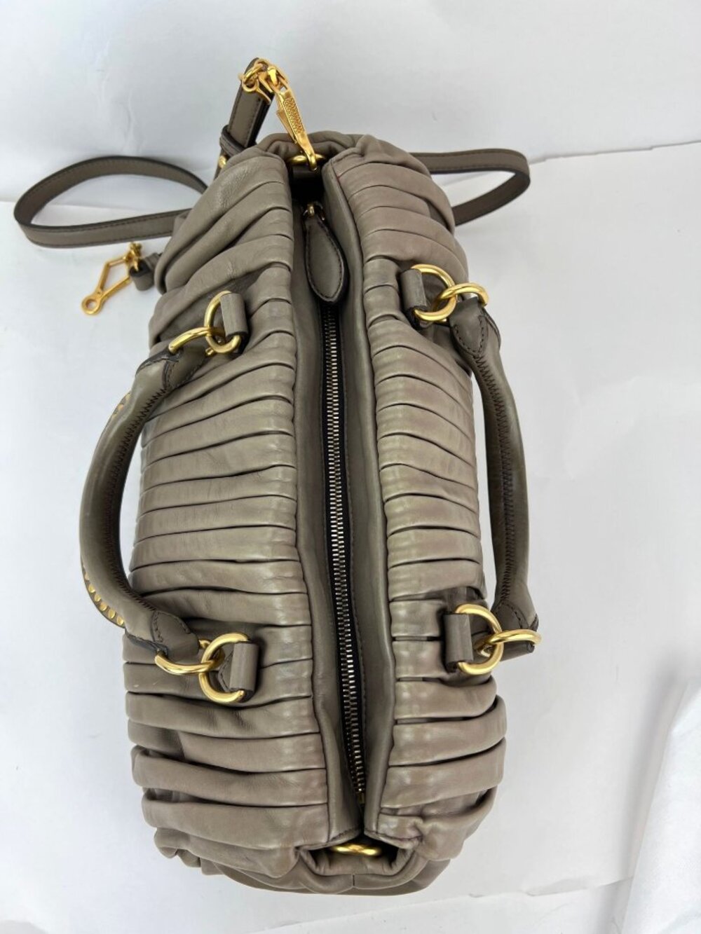 Miu Miu Nappa Plisse Beige Cammeo Bowling Bag Vintage - Picture 13 of 16